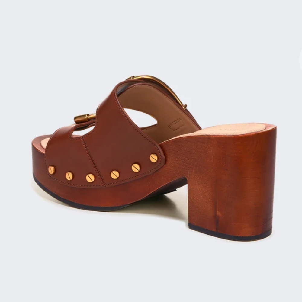 Veronica Beard Halifax Leather Studded Buckle Clogs Size 9.5 M Brown Haz… - Picture 3 of 12
